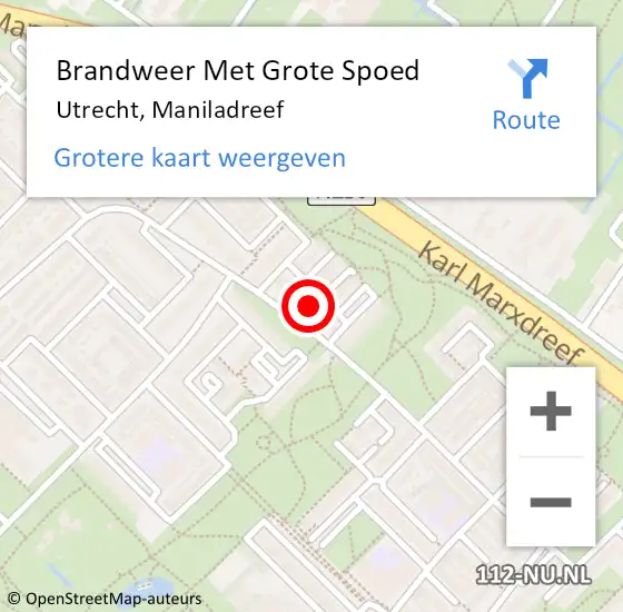 Locatie op kaart van de 112 melding: Brandweer Met Grote Spoed Naar Utrecht, Maniladreef op 24 november 2024 18:40