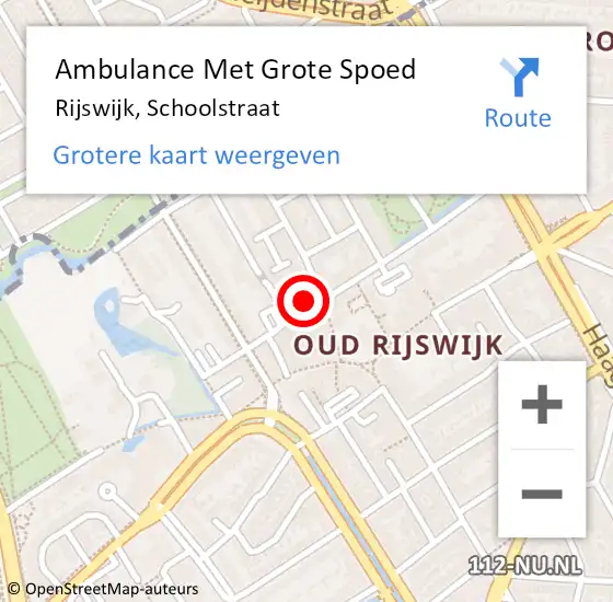 Locatie op kaart van de 112 melding: Ambulance Met Grote Spoed Naar Rijswijk, Schoolstraat op 24 november 2024 19:05