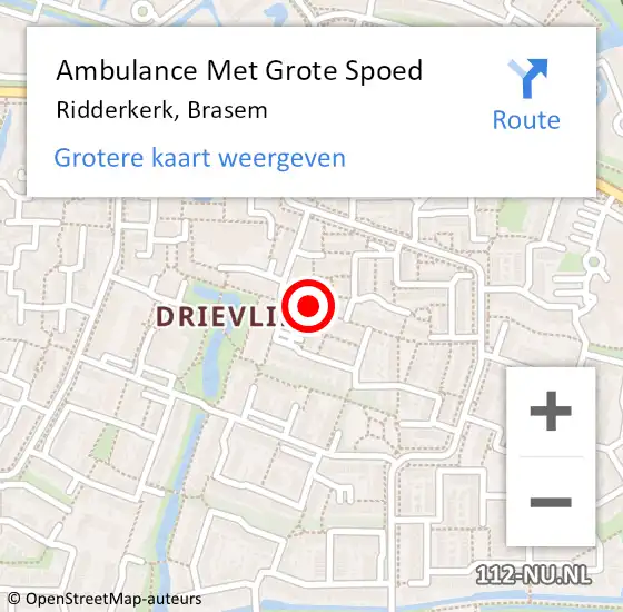 Locatie op kaart van de 112 melding: Ambulance Met Grote Spoed Naar Ridderkerk, Brasem op 24 november 2024 19:11