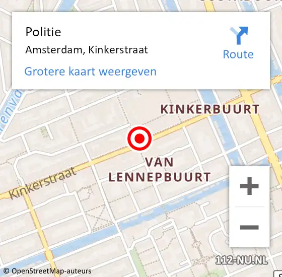 Locatie op kaart van de 112 melding: Politie Amsterdam, Kinkerstraat op 24 november 2024 19:32