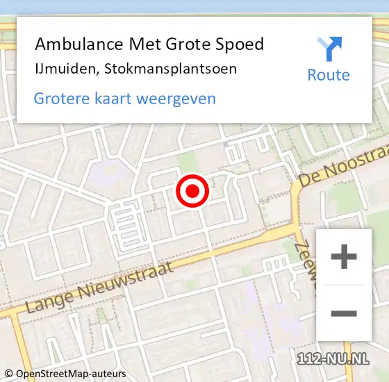 Locatie op kaart van de 112 melding: Ambulance Met Grote Spoed Naar IJmuiden, Stokmansplantsoen op 24 november 2024 19:47