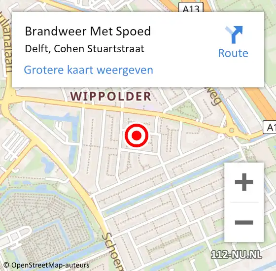 Locatie op kaart van de 112 melding: Brandweer Met Spoed Naar Delft, Cohen Stuartstraat op 24 november 2024 19:54