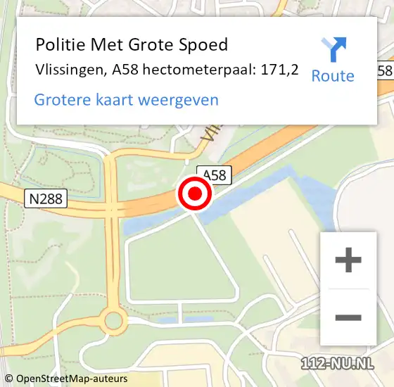 Locatie op kaart van de 112 melding: Politie Met Grote Spoed Naar Vlissingen, A58 hectometerpaal: 171,2 op 24 november 2024 20:13