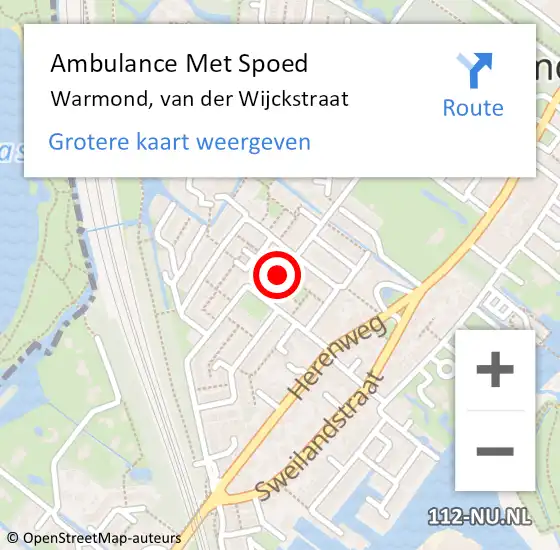 Locatie op kaart van de 112 melding: Ambulance Met Spoed Naar Warmond, van der Wijckstraat op 24 november 2024 20:43