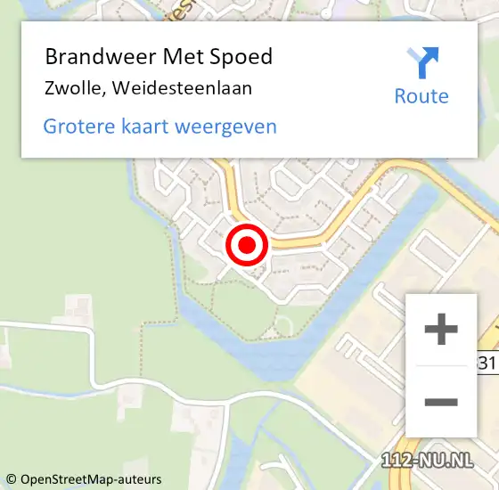 Locatie op kaart van de 112 melding: Brandweer Met Spoed Naar Zwolle, Weidesteenlaan op 24 november 2024 20:57