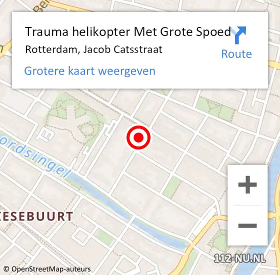 Locatie op kaart van de 112 melding: Trauma helikopter Met Grote Spoed Naar Rotterdam, Jacob Catsstraat op 24 november 2024 20:59