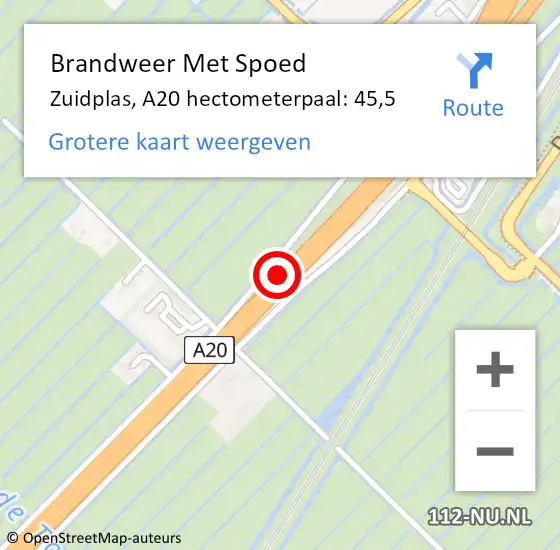 Locatie op kaart van de 112 melding: Brandweer Met Spoed Naar Zuidplas, A20 hectometerpaal: 45,5 op 24 november 2024 21:22