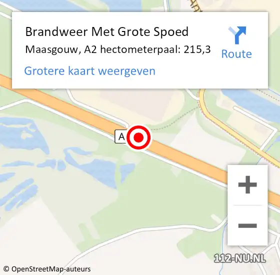 Locatie op kaart van de 112 melding: Brandweer Met Grote Spoed Naar Maasgouw, A2 hectometerpaal: 215,3 op 24 november 2024 21:43