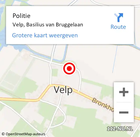 Locatie op kaart van de 112 melding: Politie Velp, Basilius van Bruggelaan op 24 november 2024 22:20