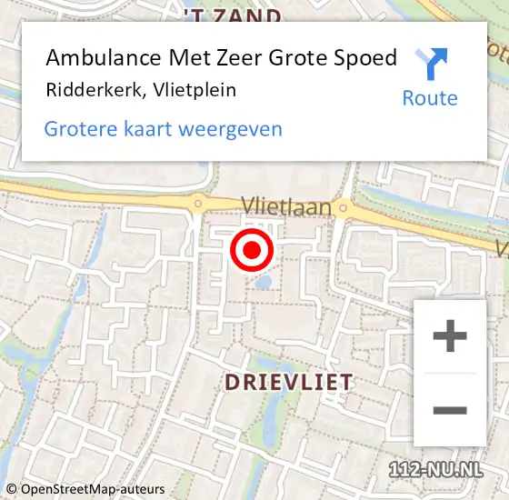 Locatie op kaart van de 112 melding: Ambulance Met Zeer Grote Spoed Naar Ridderkerk, Vlietplein op 24 november 2024 22:42