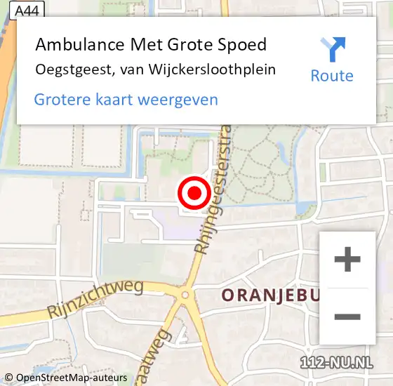 Locatie op kaart van de 112 melding: Ambulance Met Grote Spoed Naar Oegstgeest, van Wijckersloothplein op 24 november 2024 22:47