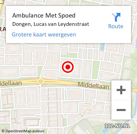 Locatie op kaart van de 112 melding: Ambulance Met Spoed Naar Dongen, Lucas van Leydenstraat op 28 oktober 2014 06:03