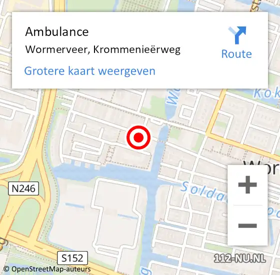 Locatie op kaart van de 112 melding: Ambulance Wormerveer, Krommenieërweg op 25 november 2024 00:23