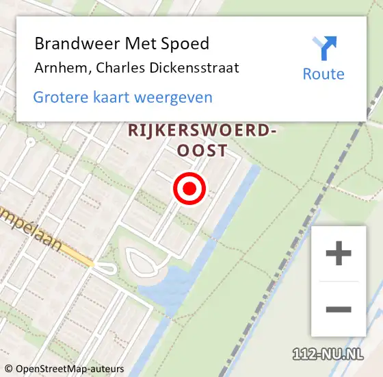 Locatie op kaart van de 112 melding: Brandweer Met Spoed Naar Arnhem, Charles Dickensstraat op 25 november 2024 00:33