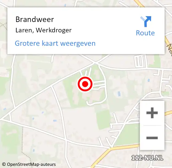 Locatie op kaart van de 112 melding: Brandweer Laren, Werkdroger op 25 november 2024 00:51