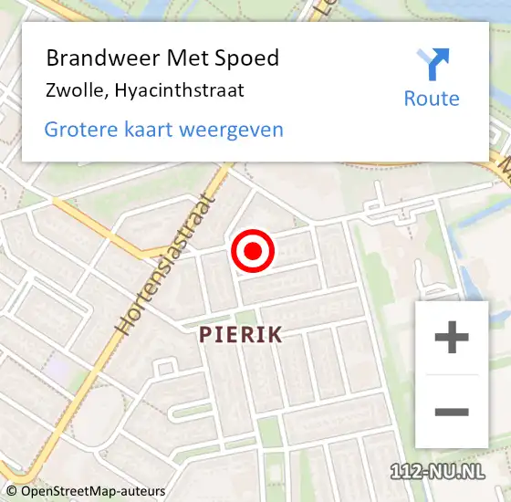 Locatie op kaart van de 112 melding: Brandweer Met Spoed Naar Zwolle, Hyacinthstraat op 25 november 2024 01:11