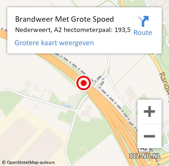 Locatie op kaart van de 112 melding: Brandweer Met Grote Spoed Naar Nederweert, A2 hectometerpaal: 193,5 op 25 november 2024 01:40