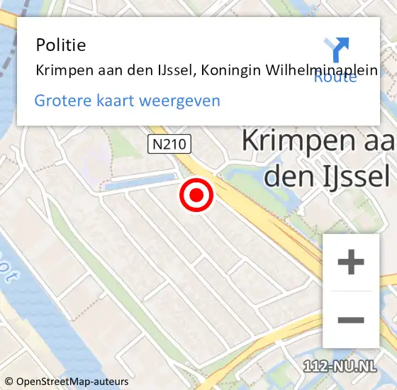 Locatie op kaart van de 112 melding: Politie Krimpen aan den IJssel, Koningin Wilhelminaplein op 28 oktober 2014 06:39