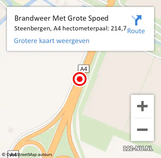 Locatie op kaart van de 112 melding: Brandweer Met Grote Spoed Naar Steenbergen, A4 hectometerpaal: 214,7 op 25 november 2024 04:12