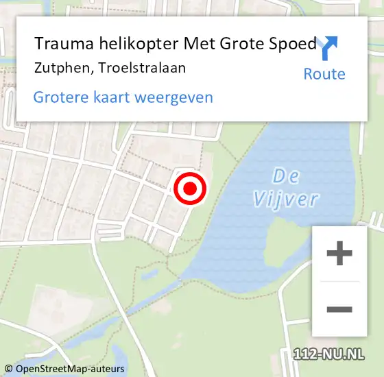 Locatie op kaart van de 112 melding: Trauma helikopter Met Grote Spoed Naar Zutphen, Troelstralaan op 25 november 2024 04:16