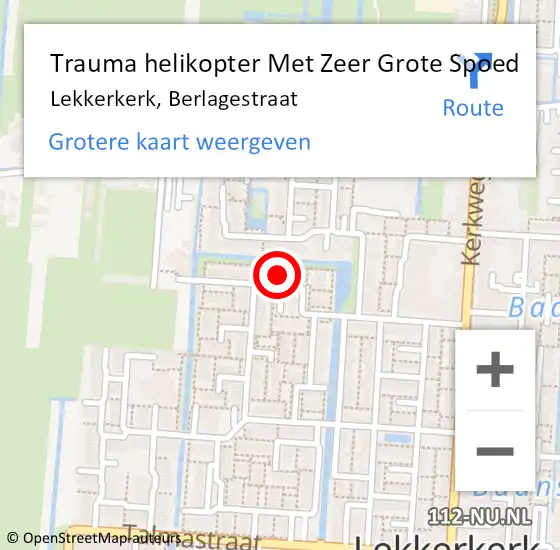 Locatie op kaart van de 112 melding: Trauma helikopter Met Zeer Grote Spoed Naar Lekkerkerk, Berlagestraat op 25 november 2024 04:20