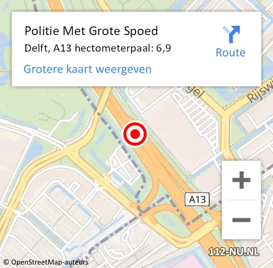 Locatie op kaart van de 112 melding: Politie Met Grote Spoed Naar Delft, A13 hectometerpaal: 6,9 op 25 november 2024 05:03