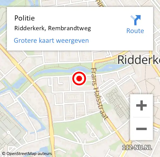 Locatie op kaart van de 112 melding: Politie Ridderkerk, Rembrandtweg op 25 november 2024 05:28