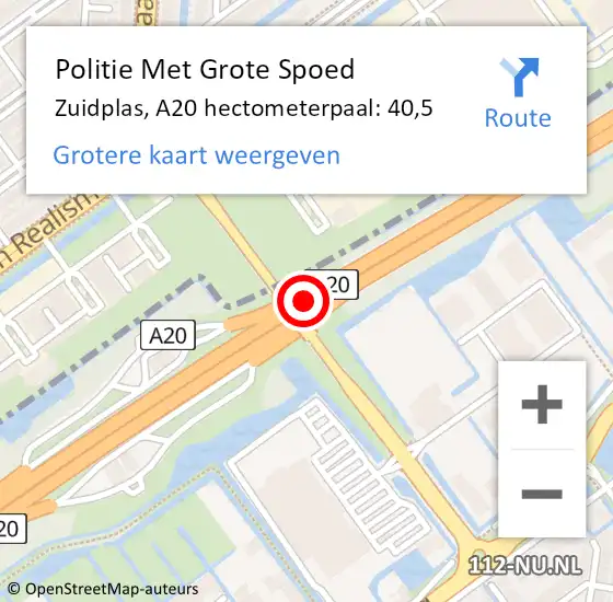 Locatie op kaart van de 112 melding: Politie Met Grote Spoed Naar Zuidplas, A20 hectometerpaal: 40,5 op 25 november 2024 05:38