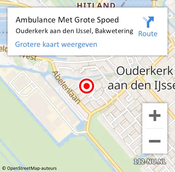 Locatie op kaart van de 112 melding: Ambulance Met Grote Spoed Naar Ouderkerk aan den IJssel, Bakwetering op 25 november 2024 06:16