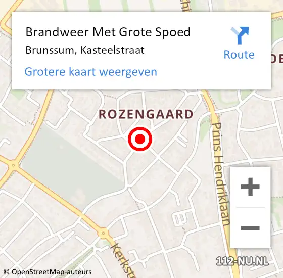 Locatie op kaart van de 112 melding: Brandweer Met Grote Spoed Naar Brunssum, Kasteelstraat op 25 november 2024 06:39