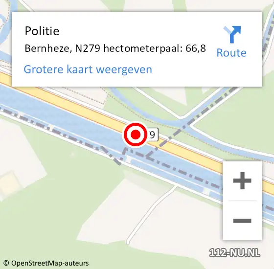 Locatie op kaart van de 112 melding: Politie Bernheze, N279 hectometerpaal: 66,8 op 25 november 2024 06:59