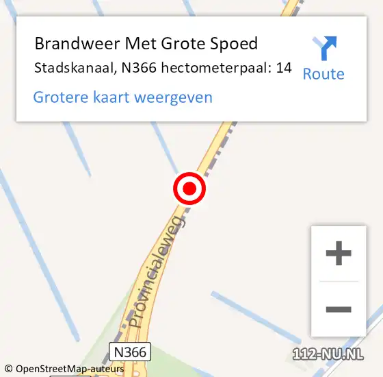 Locatie op kaart van de 112 melding: Brandweer Met Grote Spoed Naar Stadskanaal, N366 hectometerpaal: 14 op 25 november 2024 07:08