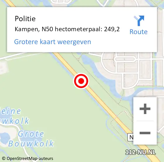 Locatie op kaart van de 112 melding: Politie Kampen, N50 hectometerpaal: 249,2 op 25 november 2024 07:23