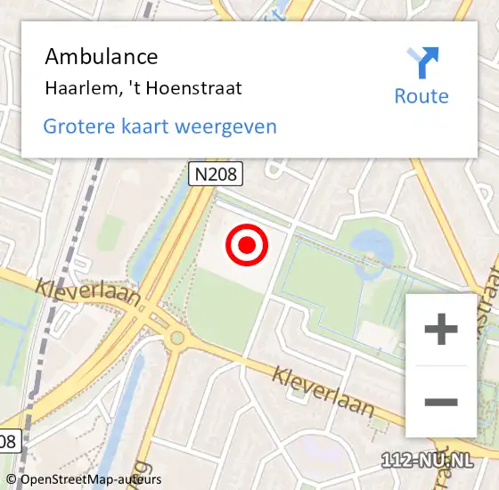 Locatie op kaart van de 112 melding: Ambulance Haarlem, 't Hoenstraat op 25 november 2024 07:42