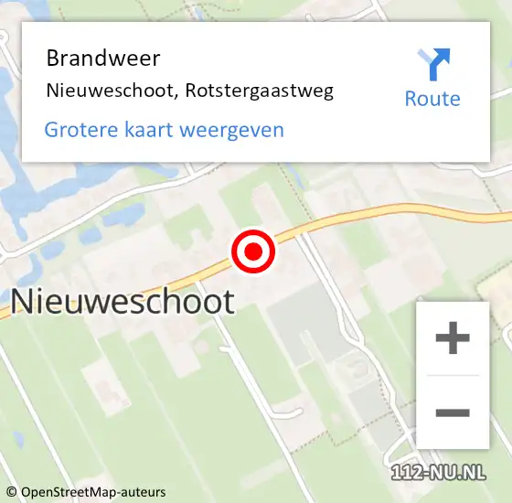 Locatie op kaart van de 112 melding: Brandweer Nieuweschoot, Rotstergaastweg op 28 oktober 2014 07:08