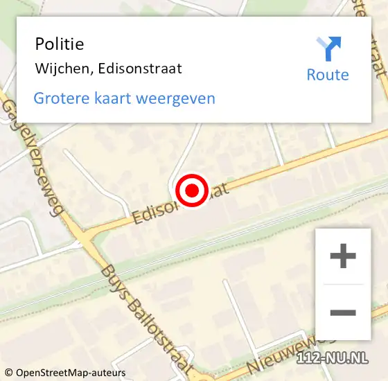 Locatie op kaart van de 112 melding: Politie Wijchen, Edisonstraat op 25 november 2024 07:58