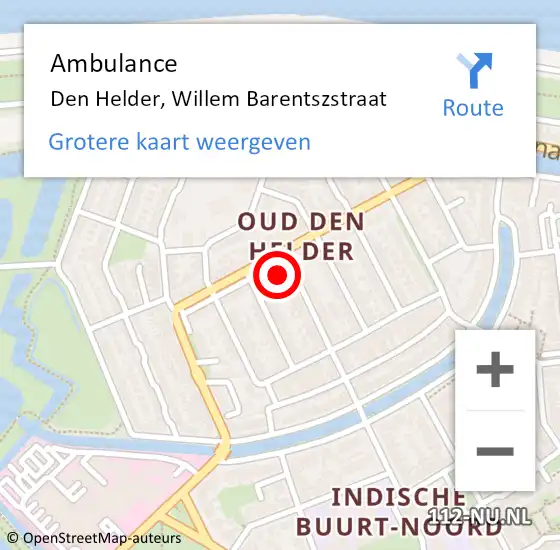 Locatie op kaart van de 112 melding: Ambulance Den Helder, Willem Barentszstraat op 25 november 2024 08:02