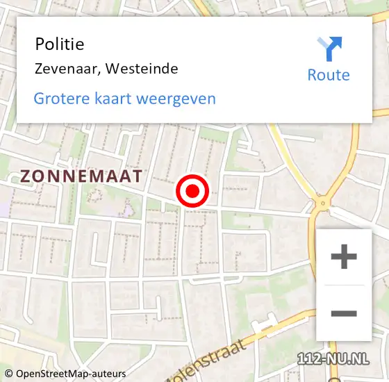 Locatie op kaart van de 112 melding: Politie Zevenaar, Westeinde op 25 november 2024 08:09