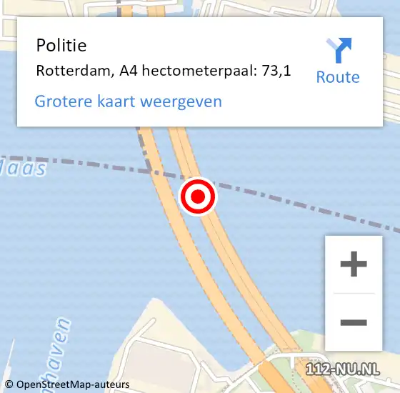 Locatie op kaart van de 112 melding: Politie Rotterdam, A4 hectometerpaal: 73,1 op 25 november 2024 08:25