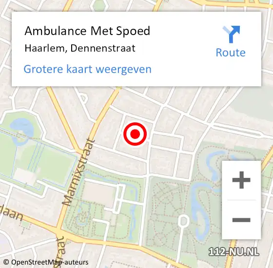 Locatie op kaart van de 112 melding: Ambulance Met Spoed Naar Haarlem, Dennenstraat op 25 november 2024 08:25