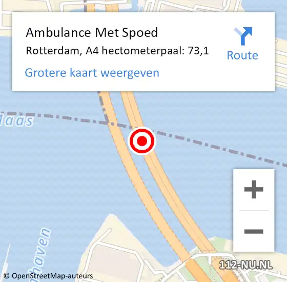 Locatie op kaart van de 112 melding: Ambulance Met Spoed Naar Rotterdam, A4 hectometerpaal: 73,1 op 25 november 2024 08:26