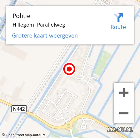 Locatie op kaart van de 112 melding: Politie Hillegom, Parallelweg op 25 november 2024 08:57