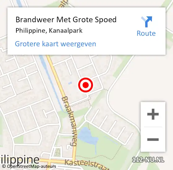 Locatie op kaart van de 112 melding: Brandweer Met Grote Spoed Naar Philippine, Kanaalpark op 25 november 2024 09:02