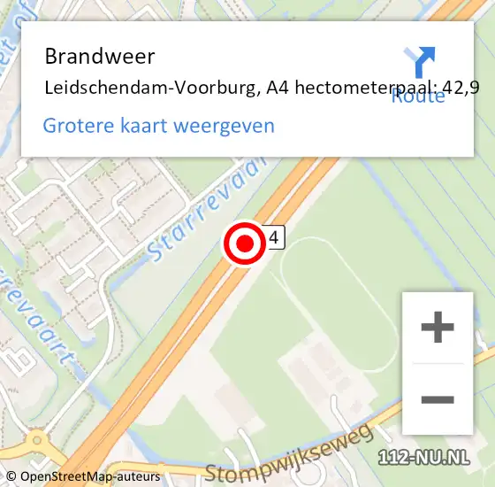 Locatie op kaart van de 112 melding: Brandweer Leidschendam-Voorburg, A4 hectometerpaal: 42,9 op 25 november 2024 09:09