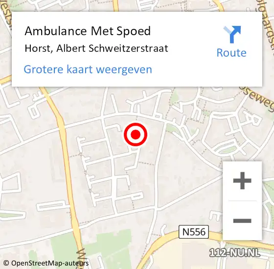 Locatie op kaart van de 112 melding: Ambulance Met Spoed Naar Horst, Albert Schweitzerstraat op 28 oktober 2014 07:25