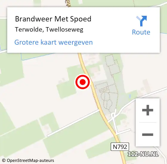 Locatie op kaart van de 112 melding: Brandweer Met Spoed Naar Terwolde, Twelloseweg op 25 november 2024 09:18