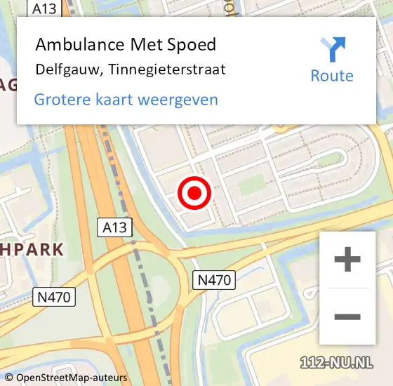 Locatie op kaart van de 112 melding: Ambulance Met Spoed Naar Delfgauw, Tinnegieterstraat op 25 november 2024 09:22