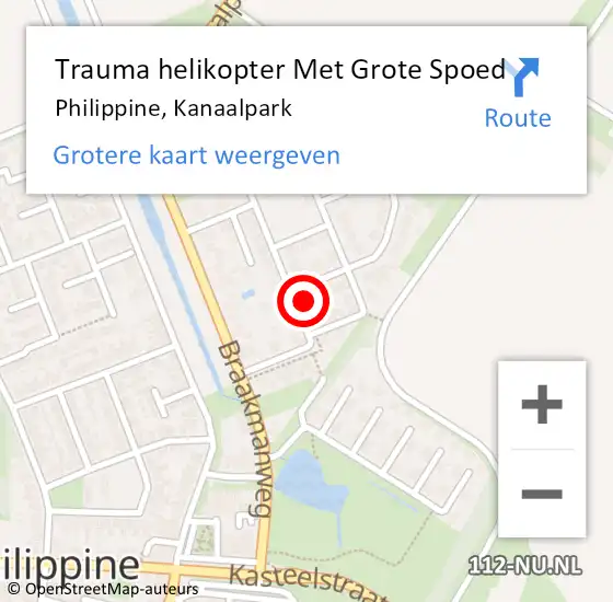 Locatie op kaart van de 112 melding: Trauma helikopter Met Grote Spoed Naar Philippine, Kanaalpark op 25 november 2024 09:26