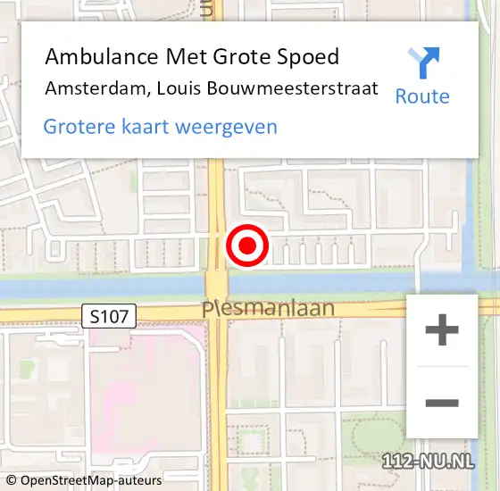 Locatie op kaart van de 112 melding: Ambulance Met Grote Spoed Naar Amsterdam, Louis Bouwmeesterstraat op 25 november 2024 09:35