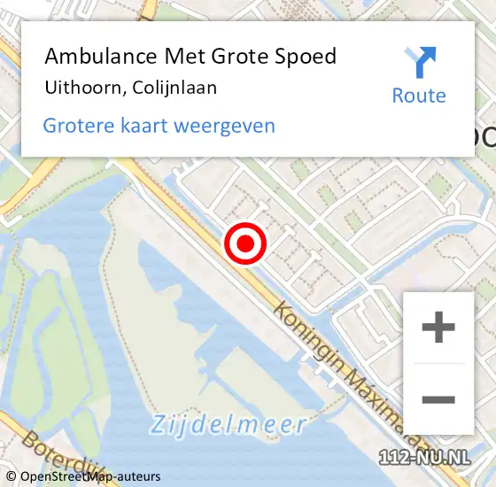 Locatie op kaart van de 112 melding: Ambulance Met Grote Spoed Naar Uithoorn, Colijnlaan op 25 november 2024 10:02